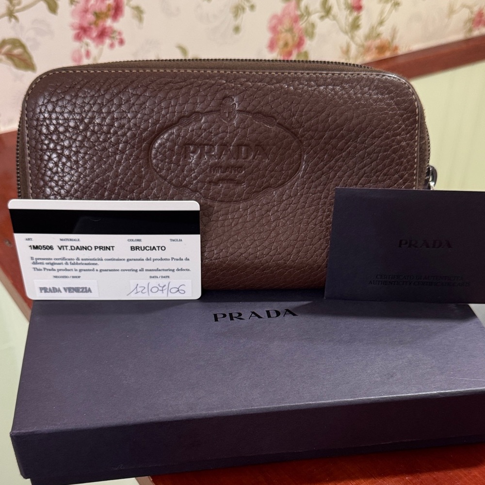 Prada Brown Pebble Leather Wallet